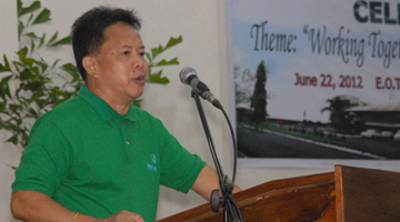 PCAARRD Executive Director Patricio S. Faylon delivers an inspirational message during the Council’s first anniversary celebration held on June 22.(Photo by Victor V. Oro, S&T Media Service)