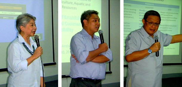 The training faculty (from left): Dr. Maria Corazon Lopez, Prof. Richard Anthony Cruz, and Prof. Mario Lopez. 