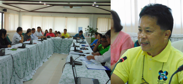 Left photo: Dr. Patricio S. Faylon, PCAARRD Executive Director with the Directors’ Council (DC) and AJA Auditors Mr. Mark Andrew I. Golez and Mr. Leandro Lorenzo G. Bautista. Right photo: Dr. Faylon as he warmly welcomes the two auditors from AJA Registrars, Inc. despite the onslaught of typhoon Mario.