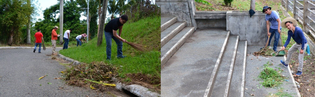 DOST-PCAARRD employees help in sweeping the office grounds during the Clean-Up Day.