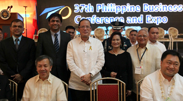 At the 37th PBC awarding ceremony. Pres. Benigno C. Aquino, Jr. (third from right, standing) with Engr. Limlengco (fifth from right, standing) and his wife (fourth from right, standing).