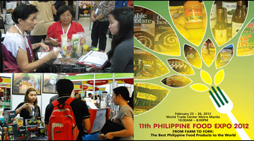 At the expo. (Clockwise) Ms. Minda Yee (left) of Leslie's Pili oil talks with prospective buyers; the announcement; free product samples and coffee were served to booth visitors.